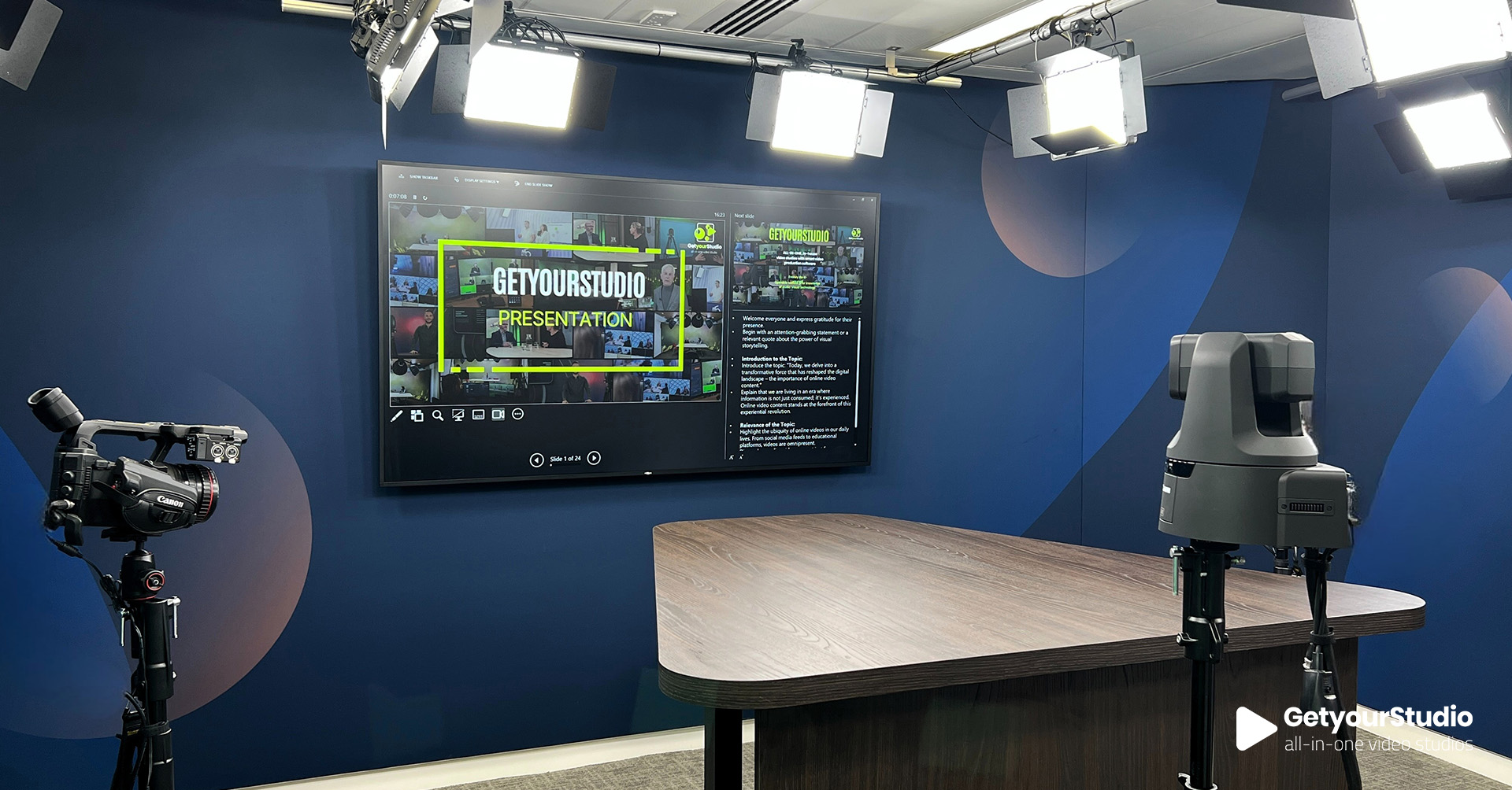 Lichtframe-installatie in de Jupiter Asset Management studio in Londen, ontworpen voor consistente belichting en snelle inzetbaarheid.